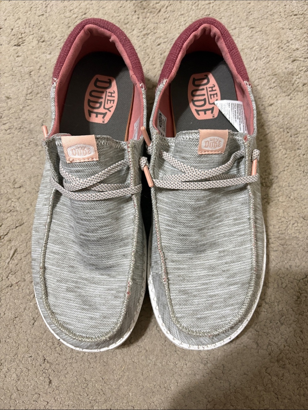 Hey Dude Casual Knit Slip-Ons in Grey with Pink Lining